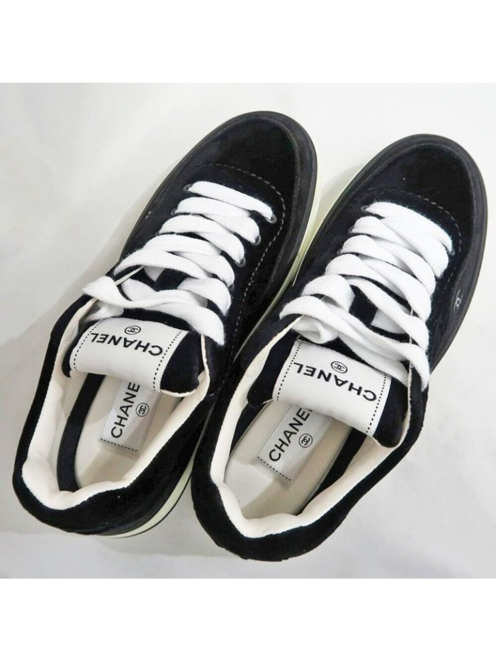 Chanel Suede Sneakers 38 Black Off White - Picture 7 of 10